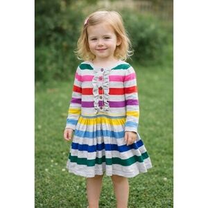 2/50 mini boden Girls' Rainbow Stripe Long-Sleeve Dress